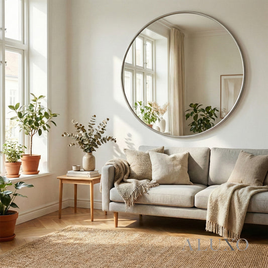 Orel Large Circular Statement Wall Mirror in Silver Foil - 125cm