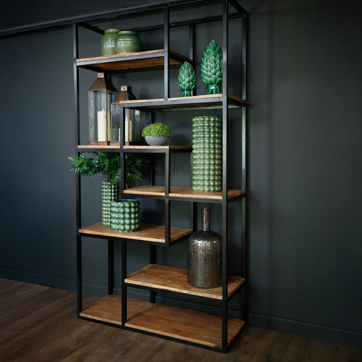 Tall Industrial Metal Shelf Unit – 6-Tier Open Display Shelving, 203cm Room Divider