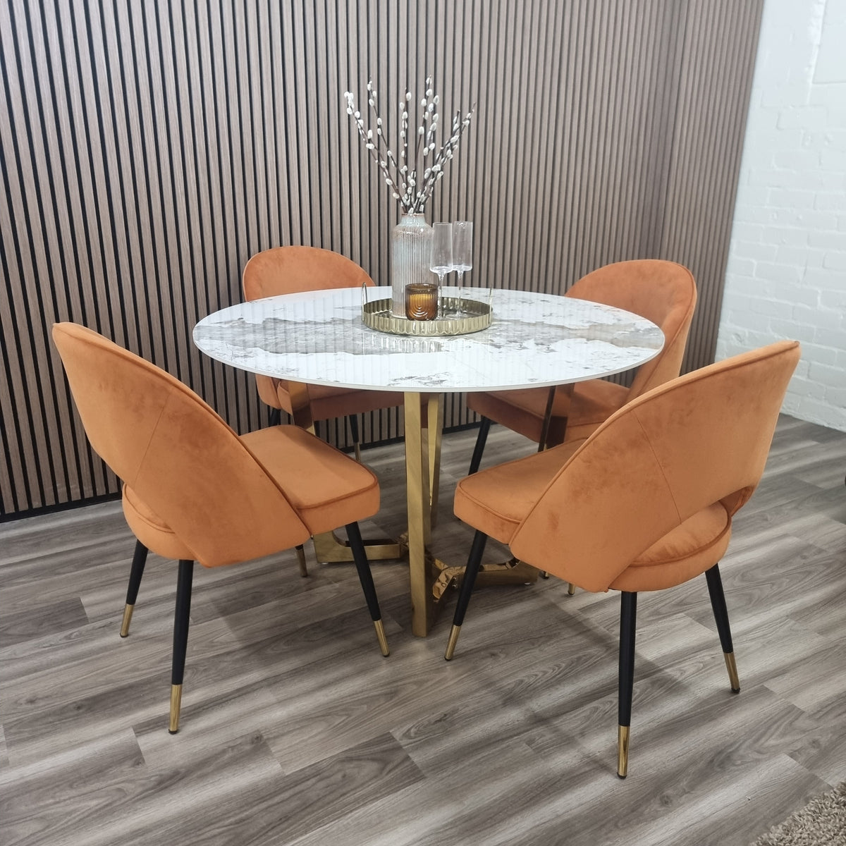 Loki Round 120cm Gold & Stone Dining Table