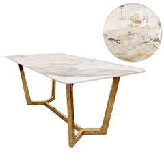 Loki 180cm Cream Sintered Stone Dining Table with Gold Y-Leg Stand
