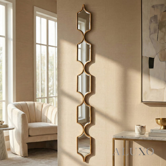 Elden Geometric Linked Slim Wall Mirror in Gold - 145cm