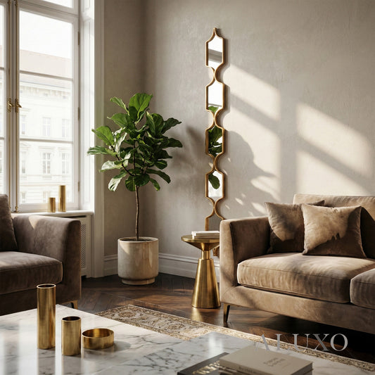 Elden Geometric Linked Slim Wall Mirror in Gold - 145cm