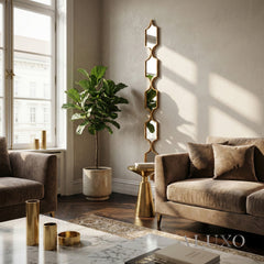 Elden Geometric Linked Slim Wall Mirror in Gold - 145cm