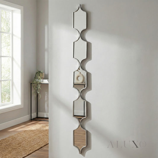 Elden Geometric Linked Slim Wall Mirror in Silver - 145cm