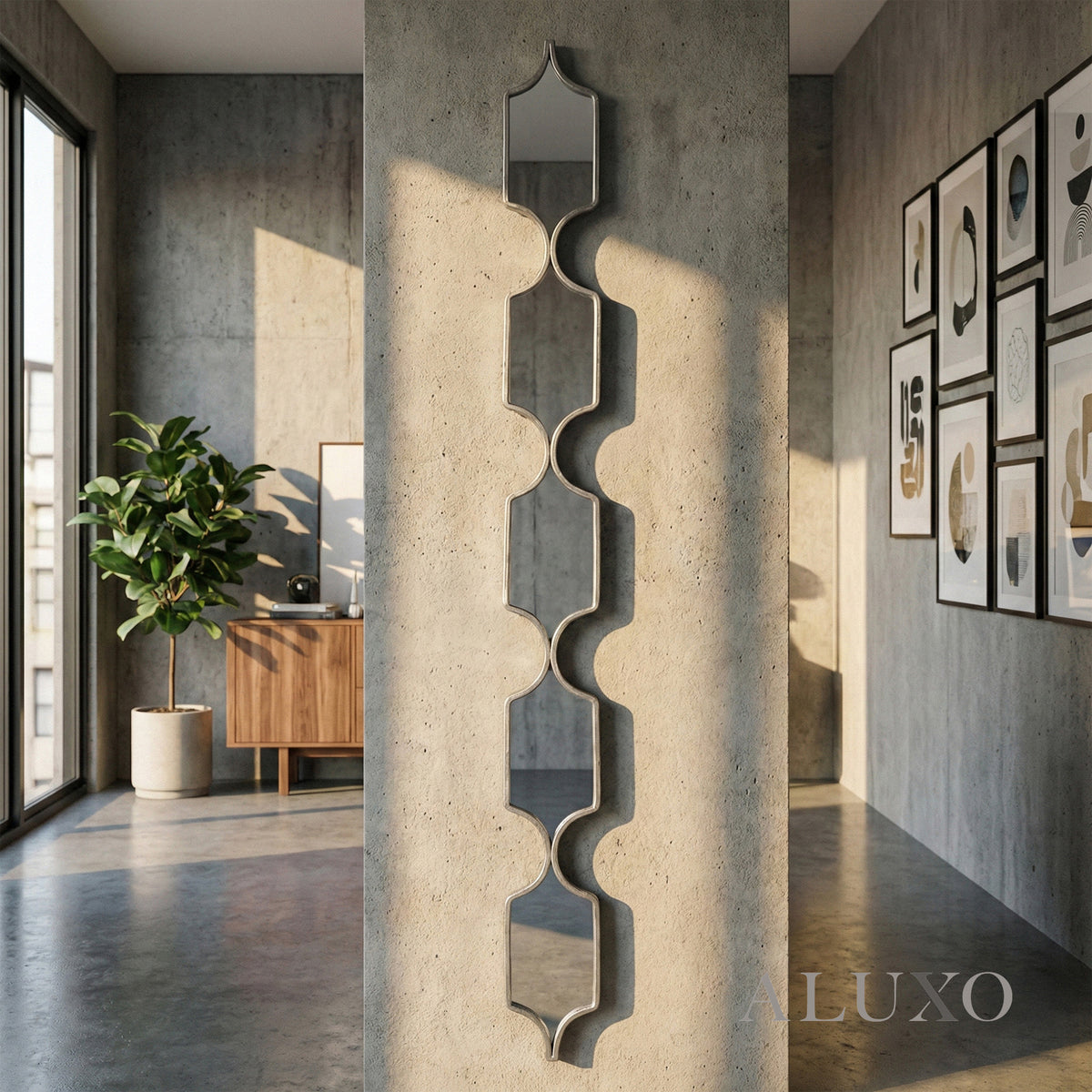 Elden Geometric Linked Slim Wall Mirror in Silver - 145cm