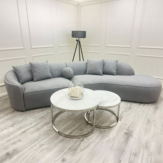 Kaito Nest of 2 Short Round Coffee Silver Tables with Polar White Sintered Stone Tops