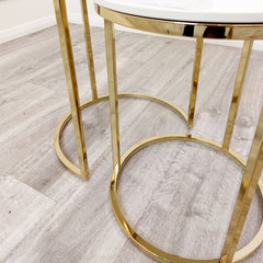 Kaito Nest of 2 Tall Gold End Tables with Polar White Sintered Stone Tops