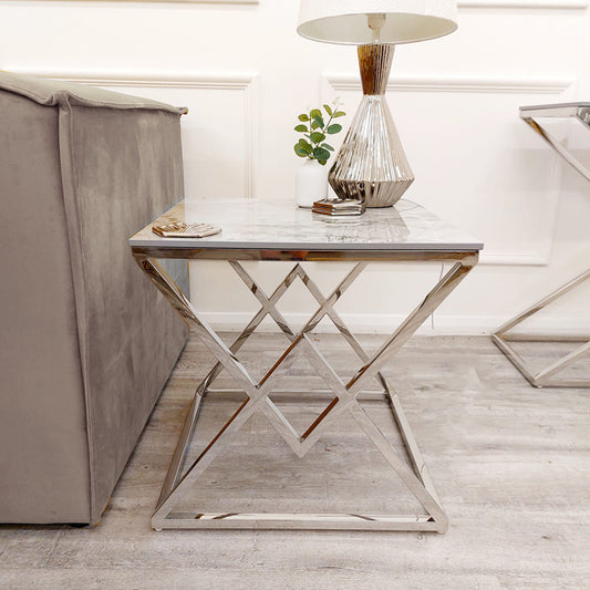 Airi Chrome Lamp Table with Stomach Ash Sintered Stone Top