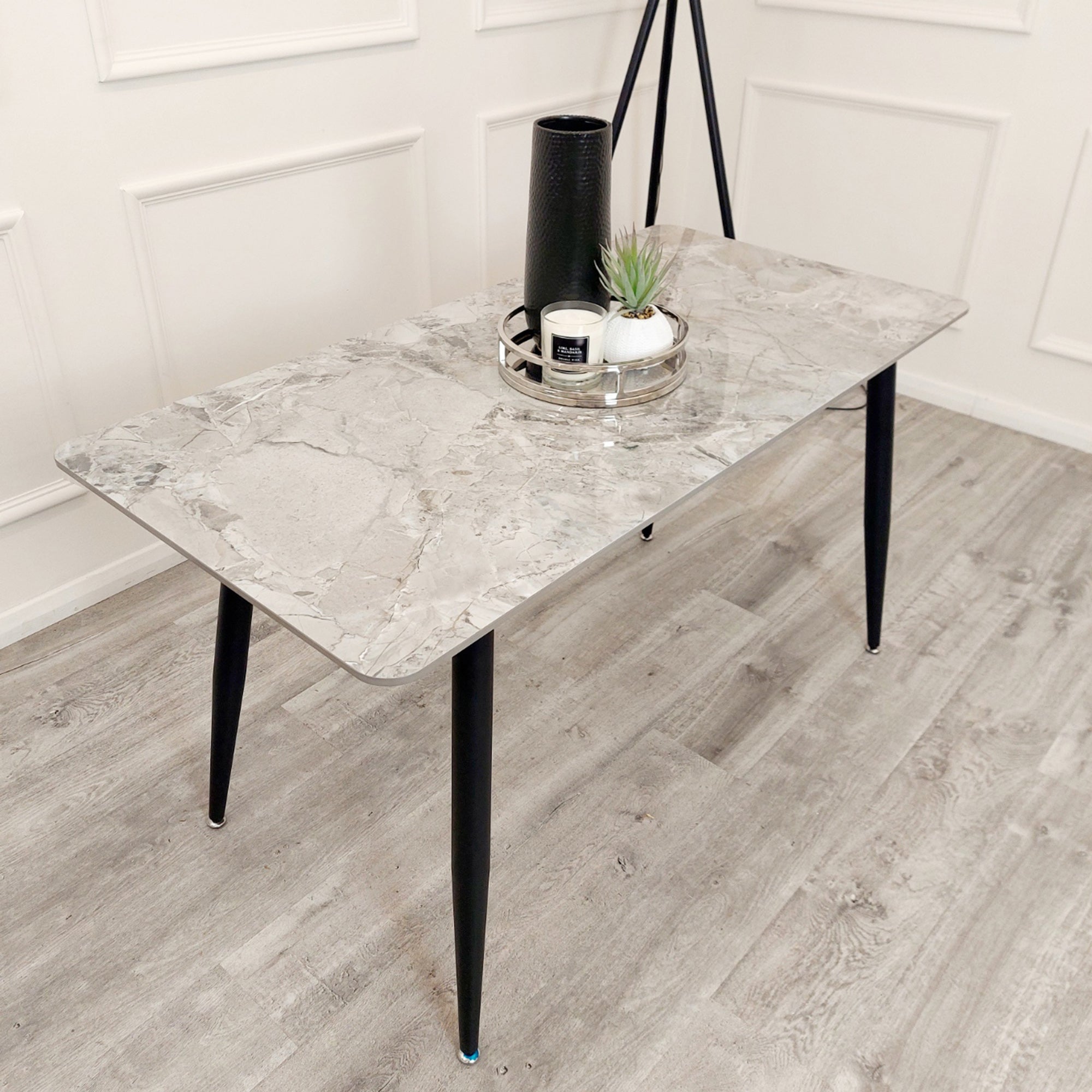 Anders 140cm White Sintered Stone Dining Table with Black Legs