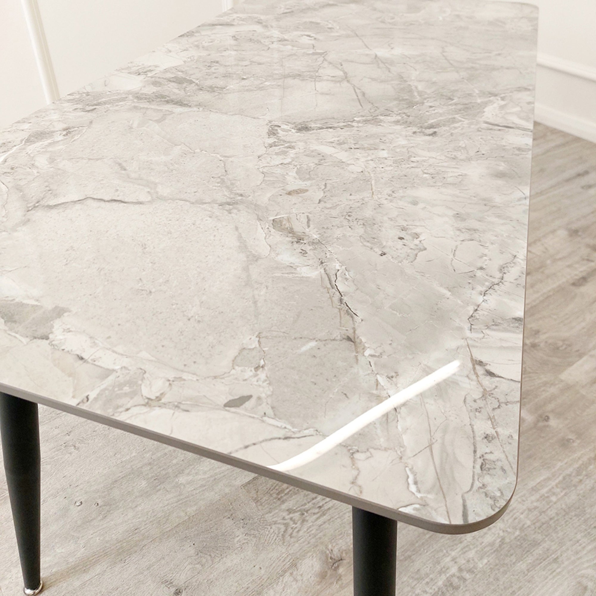 Anders 140cm White Sintered Stone Dining Table with Black Legs