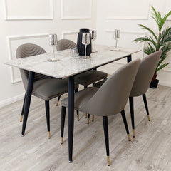 Anders 140cm White Sintered Stone Dining Table with Black Legs