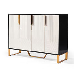 Alvar 120cm 4-Door Ribbed Sideboard Cabinet – Black Glass Top, Gold Frame, Fully Assembled
