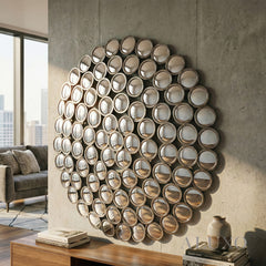 Siv Large Round Convex Antiqued Silver Multi Mirror - 100cm