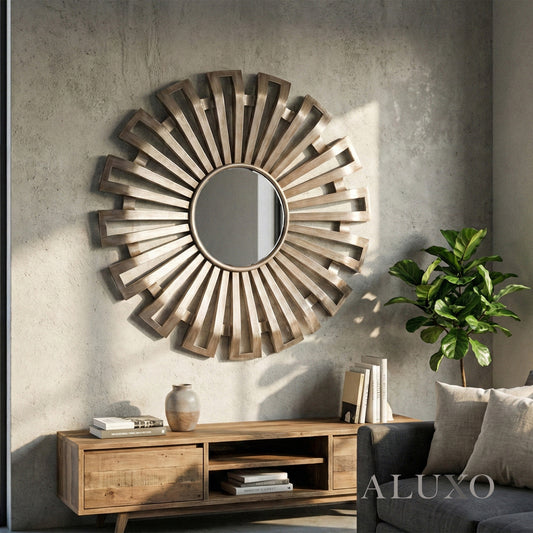 Evi Antique Silver Large Sunburst Wall Mirror - 100cm