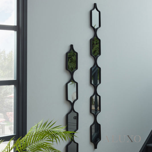 Elden Geometric Linked Slim Wall Mirror in Matte Black - 145cm
