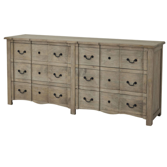 Copgrove 6 Drawer Chest – French Style Washed Wood Storage with Iron Handles, 200cm