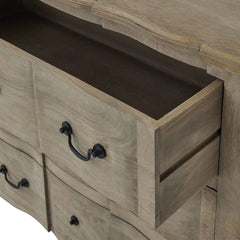 Copgrove 6 Drawer Chest – French Style Washed Wood Storage with Iron Handles, 200cm