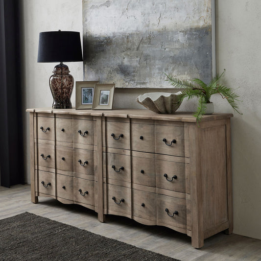 Copgrove 6 Drawer Chest – French Style Washed Wood Storage with Iron Handles, 200cm