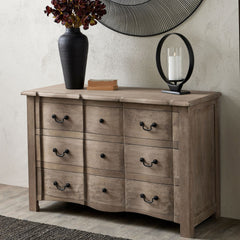 Copgrove 3 Drawer Chest – Washed Wood French Style Cabinet with Iron Handles, 120cm