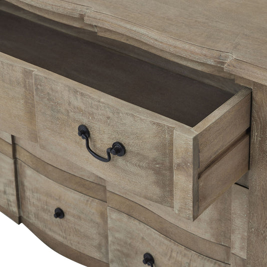 Copgrove 3 Drawer Chest – Washed Wood French Style Cabinet with Iron Handles, 120cm