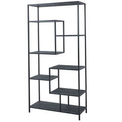 Large Black Industrial Shelf Unit – 7-Tier Asymmetric Metal Display, 200cm Architectural Style