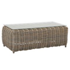 Amalfi 5-Seater Outdoor Furniture Set – Beige Rattan Sofa & Armchairs with Acacia Wood Coffee Table