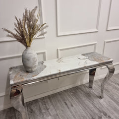 Linus Chrome Console Table – 140x40cm Pandor Marble Top, Stainless Steel Legs