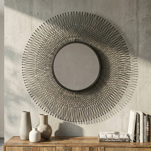 Rio Large Black Wire Industrial Wall Mirror - 109cm