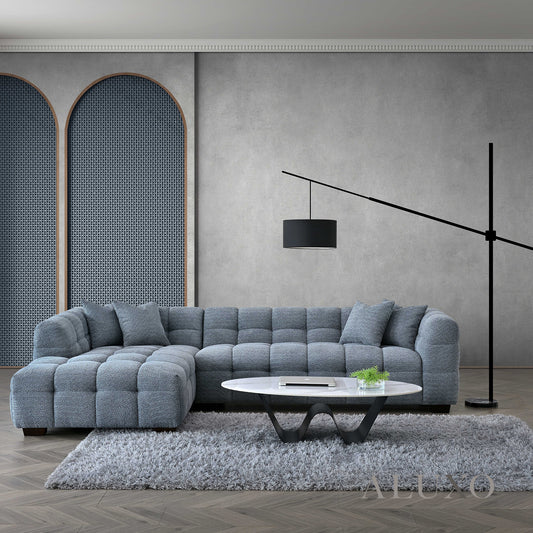 ALUXO® Tribeca Bubble Left Hand Corner Sofa – Iron Grey Bouclé Fabric