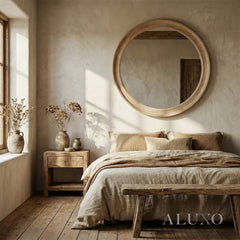 Orel Large Washed Wood Round Wall Mirror in Antique White - 120cm