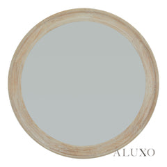 Orel Large Washed Wood Round Wall Mirror in Antique White - 120cm