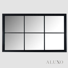 Torin Black Wood Large Window Wall Mirror - 150cm