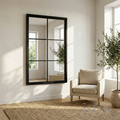 Torin Black Wood Large Window Wall Mirror - 150cm