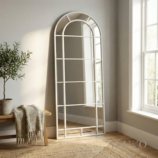 Torin White Large Arched Window Wall Mirror - 200cm