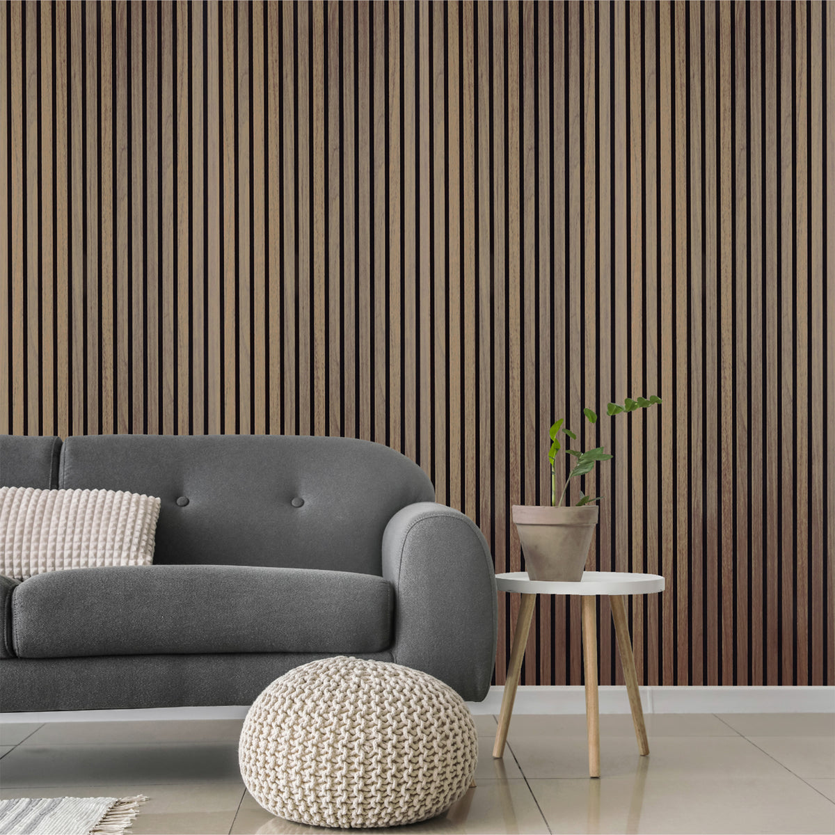 Acoustic Slatted Wall Panels 240 x 60cm - Walnut (Dark Oak)