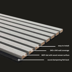 ALUXO® Acoustic Slatted Wall Panels 240 x 60cm - Ash Grey