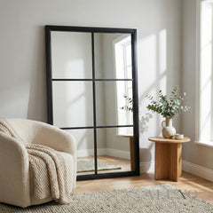 Torin Black Wood XL Window Wall Mirror - 170cm