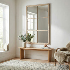 Torin Rustic Washed Wood XL Window Wall Mirror - 170cm