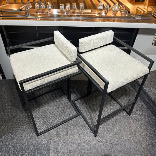 Nils Bouclé Bar Stool with Black Metal Stand | Modern Counter Stool, Firm Comfort