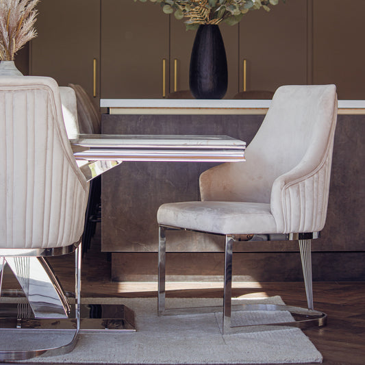 Olivia Velvet Dining Chair | Fluted Back with Chrome Stainless Steel Frame
