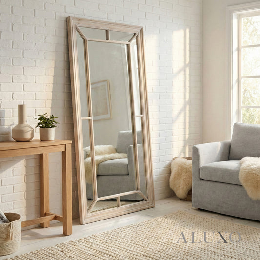 Torin Large Washed Wood Architectural Window Wall Mirror - 200cm