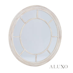 Torin Round Washed Wood Wall Mirror in Antique Brown - 90cm