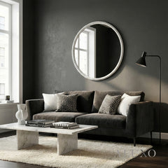 Orel Washed Wood Beaded Round Wall Mirror - 76cm