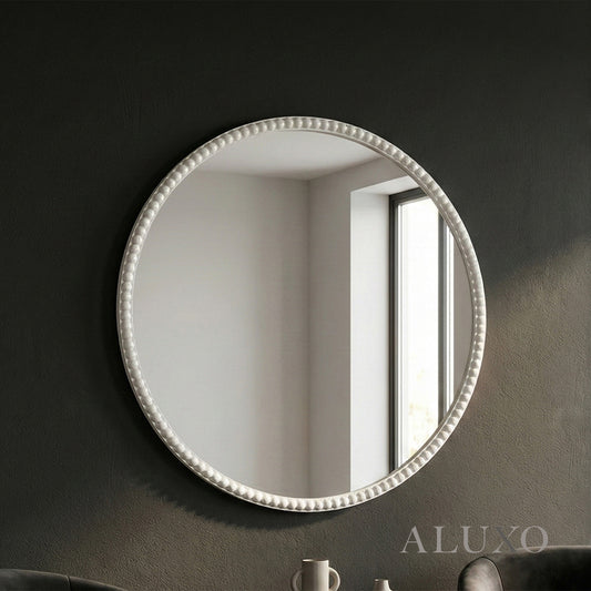 Orel Washed Wood Beaded Round Wall Mirror - 76cm