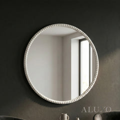 Orel Washed Wood Beaded Round Wall Mirror - 76cm