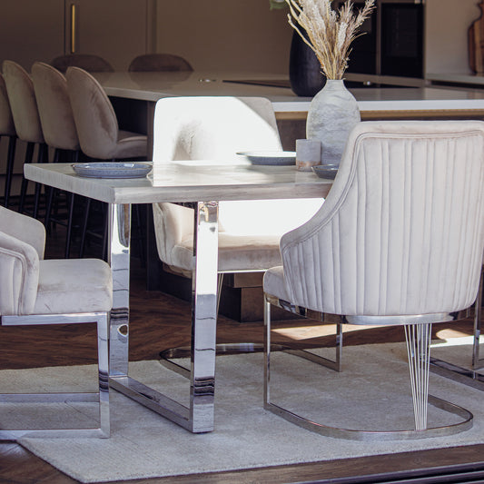 Ivar 180cm Slimline Light Pine Wood Dining Table with Chrome Legs