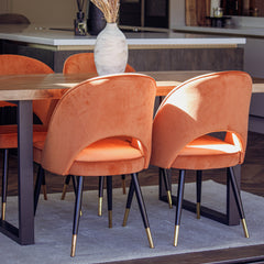 Bjorn Rust Orange Velvet Dining Chairs – Scandinavian Modern with Gold Tip Legs