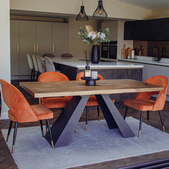Bjorn Rust Orange Velvet Dining Chairs – Scandinavian Modern with Gold Tip Legs