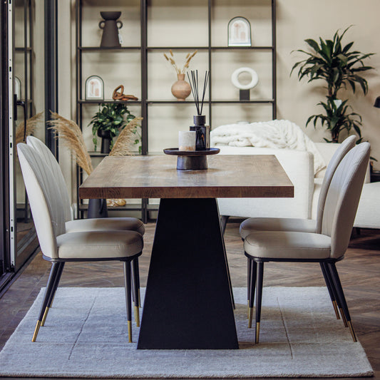 Olle Beige Leather Dining Chair | Art Deco Inspired with Gold Capped Legs