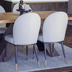Olle Beige Leather Dining Chair | Art Deco Inspired with Gold Capped Legs